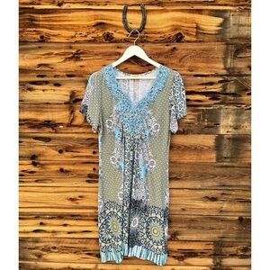 ONE WORLD | V-Neck Light Blue Lace Short Sleeve Maxi Dress